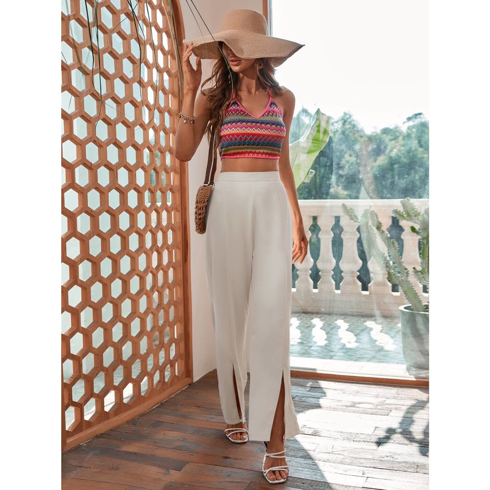Split Hem Wide Leg Pants white high waisted - Picture 4 of 7